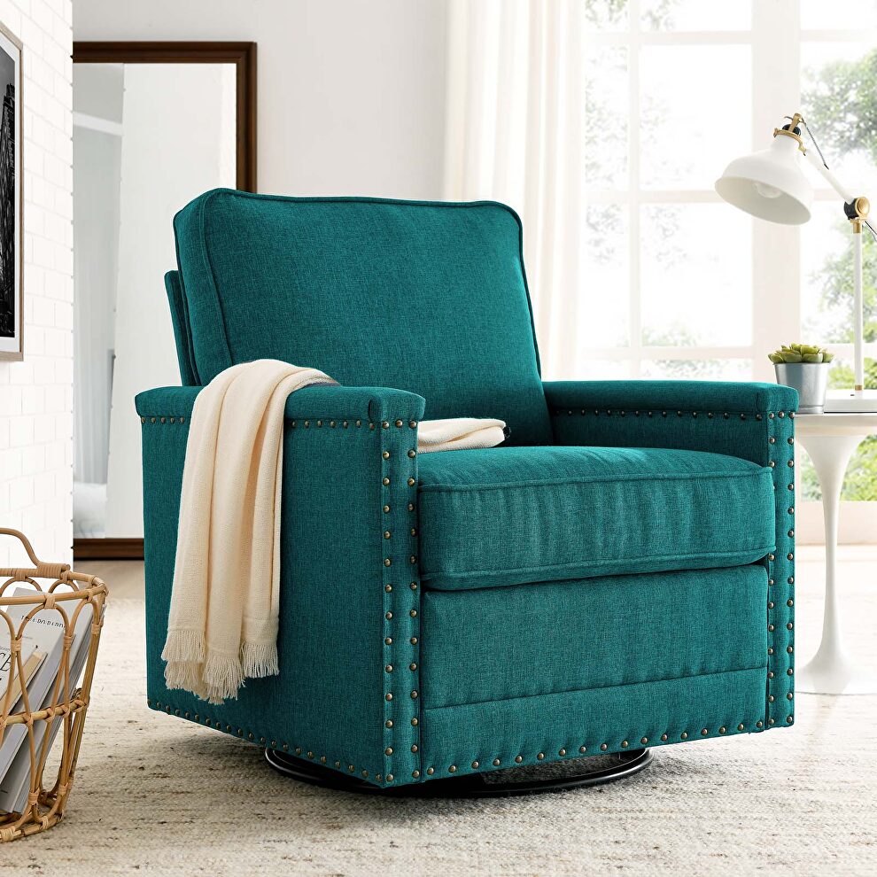 Upholstered fabric swivel chair in teal by Modway