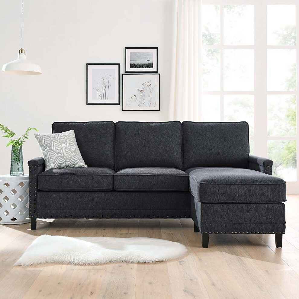 Upholstered fabric sectional sofa in charcoal by Modway