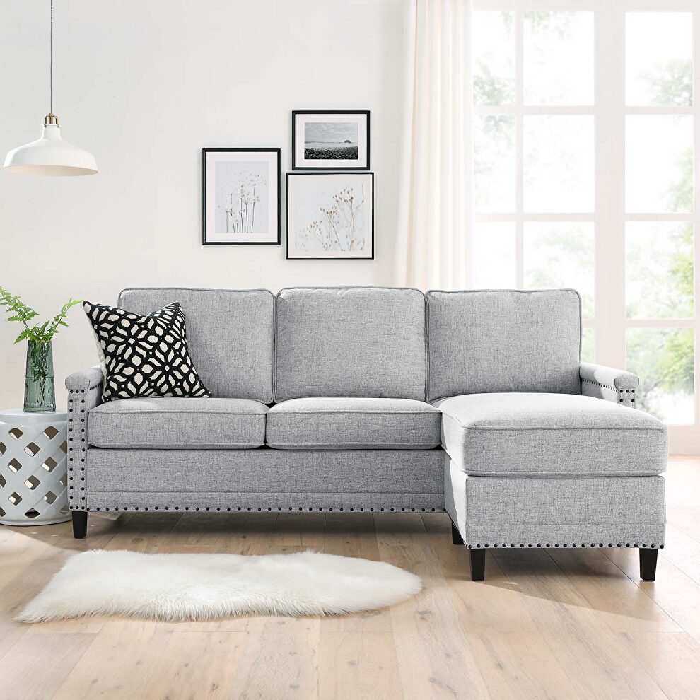 Upholstered fabric sectional sofa in light gray by Modway