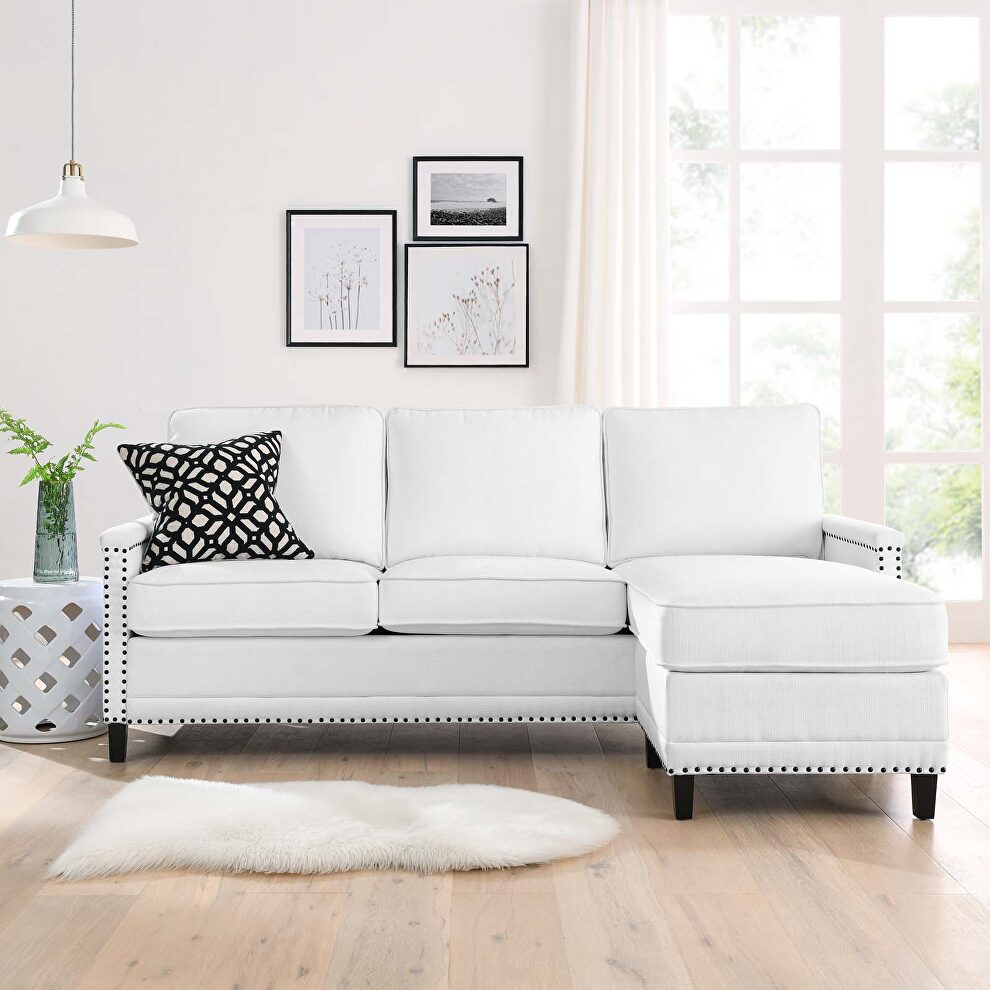 Upholstered fabric sectional sofa in white by Modway