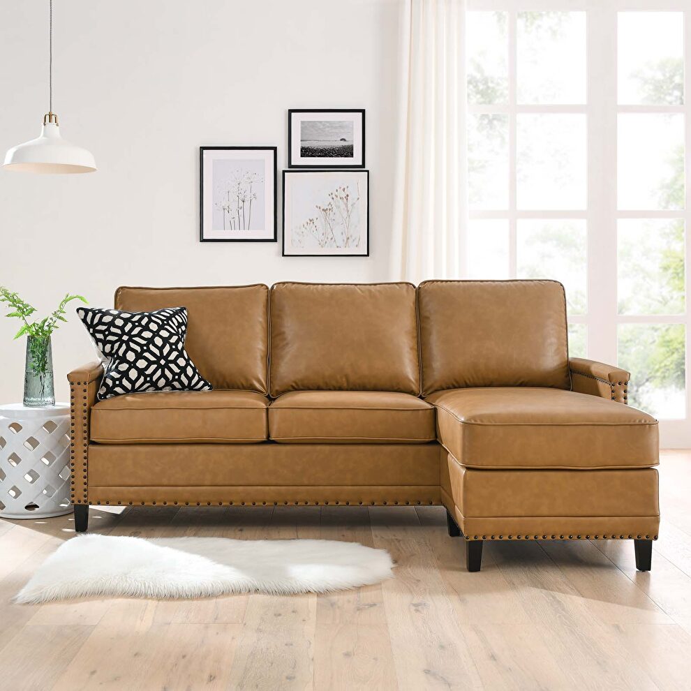 Vegan leather sectional sofa in tan by Modway