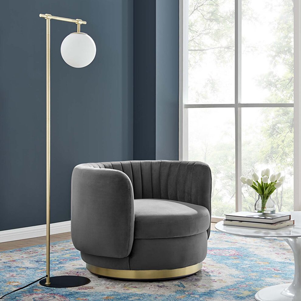 Tufted performance velvet swivel chair in gold gray finish by Modway