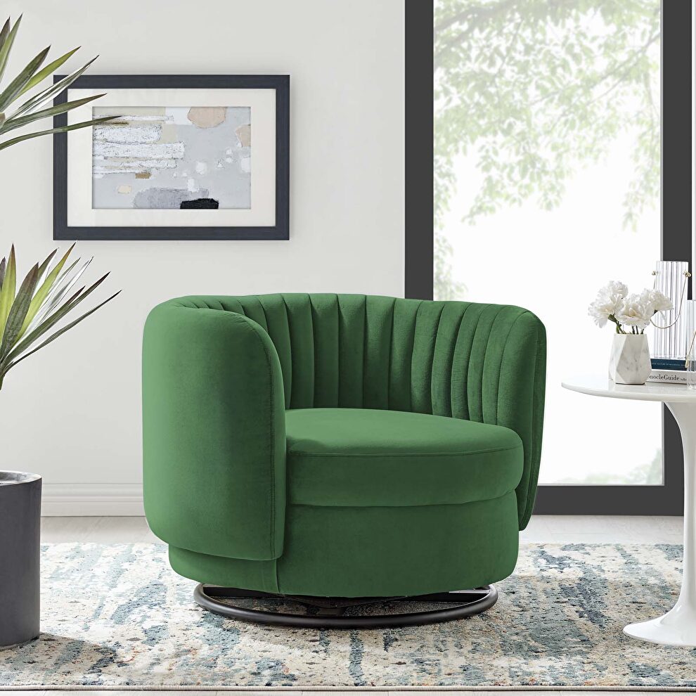 Tufted performance velvet swivel chair in black/ emerald finish by Modway