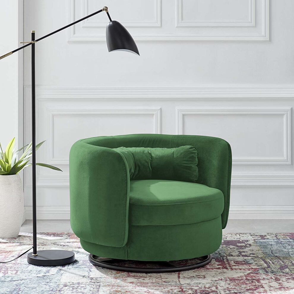 Performance velvet upholstery swivel chair in black/ emerald finish by Modway