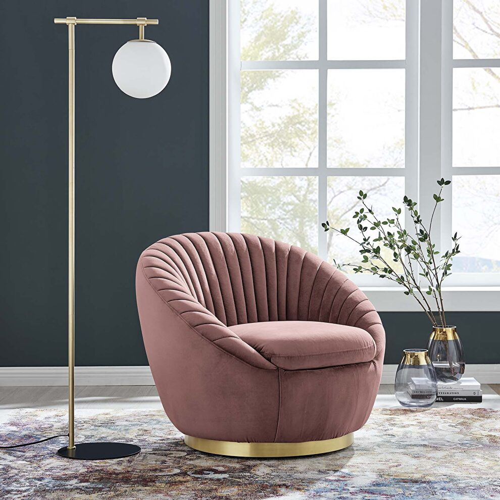 Tufted performance velvet swivel chair in gold/ dusty rose by Modway