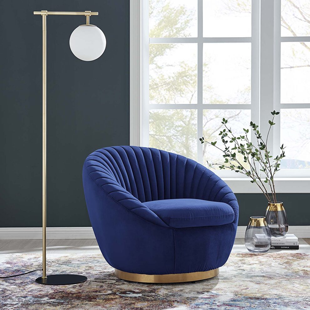 Tufted performance velvet swivel chair in gold/ navy by Modway