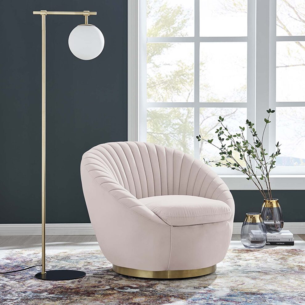 Tufted performance velvet swivel chair in gold/ pink by Modway
