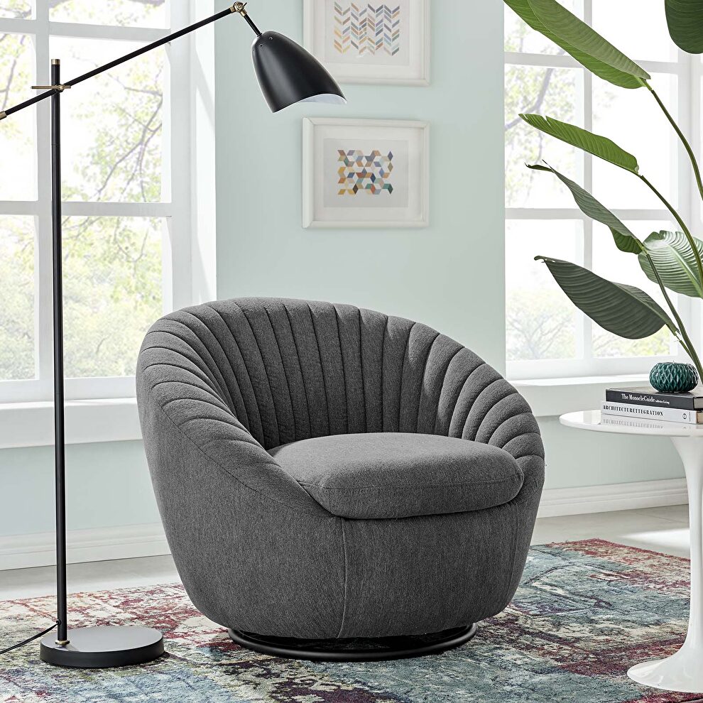 Tufted fabric upholstery swivel chair in black/ charcoal by Modway