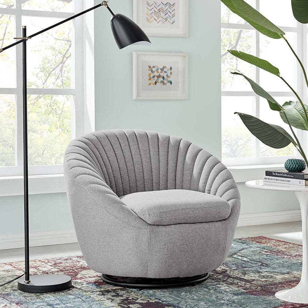 Tufted fabric upholstery swivel chair in black/ light gray by Modway