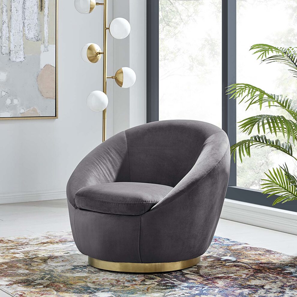 Performance velvet swivel chair in gold/ gray by Modway