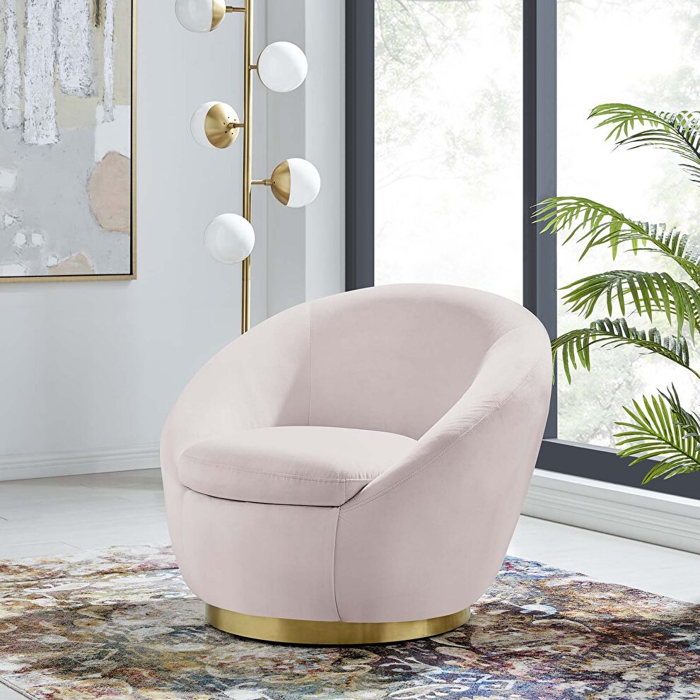 Performance velvet swivel chair in gold/ pink by Modway