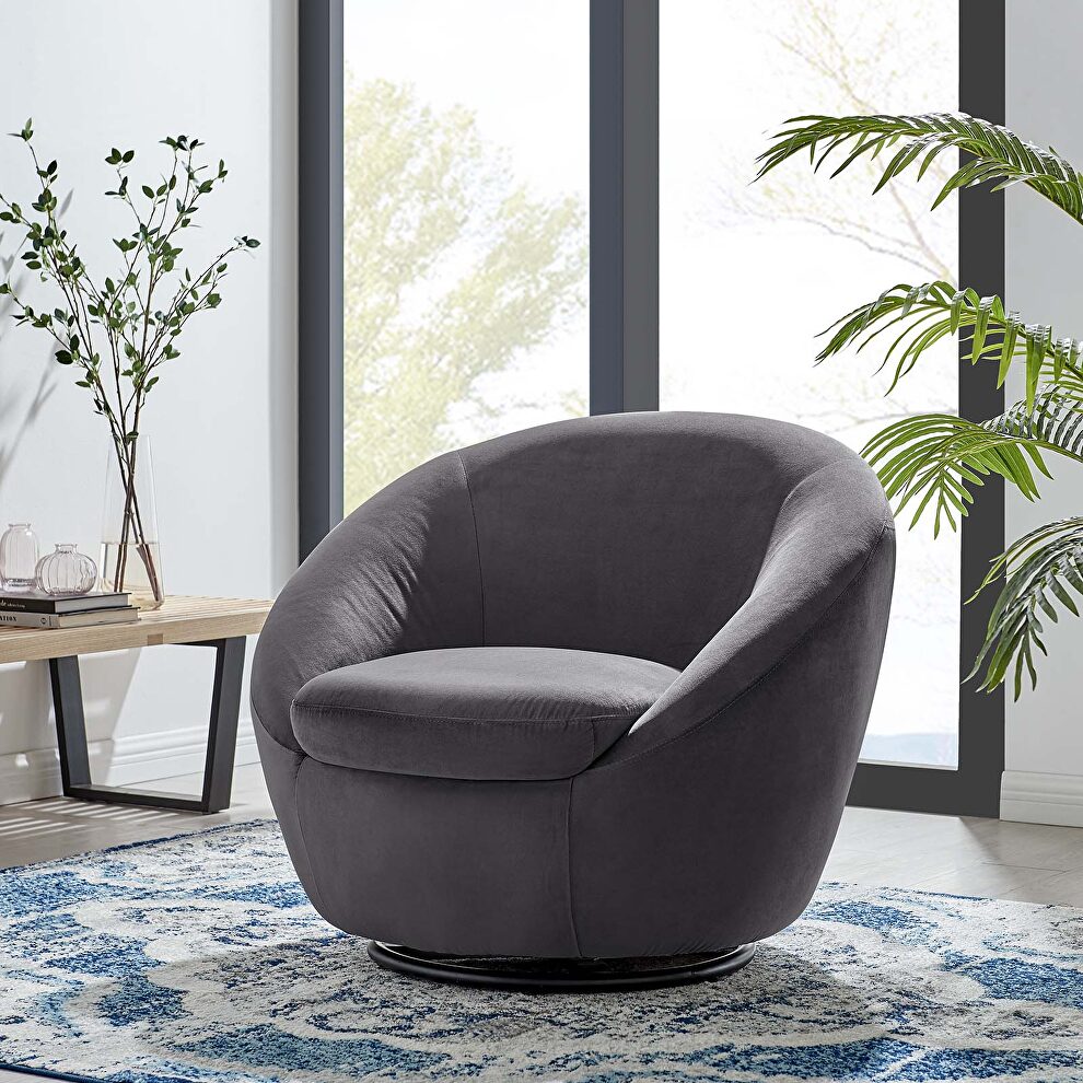 Performance velvet swivel chair in black/ gray by Modway