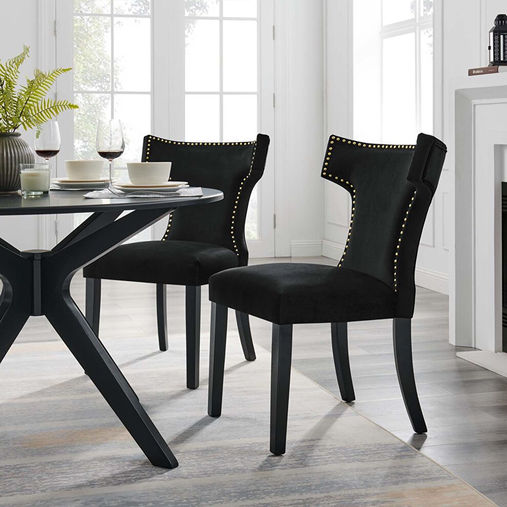 Black finish performance velvet upholstery dining chairs - set of 2 by Modway
