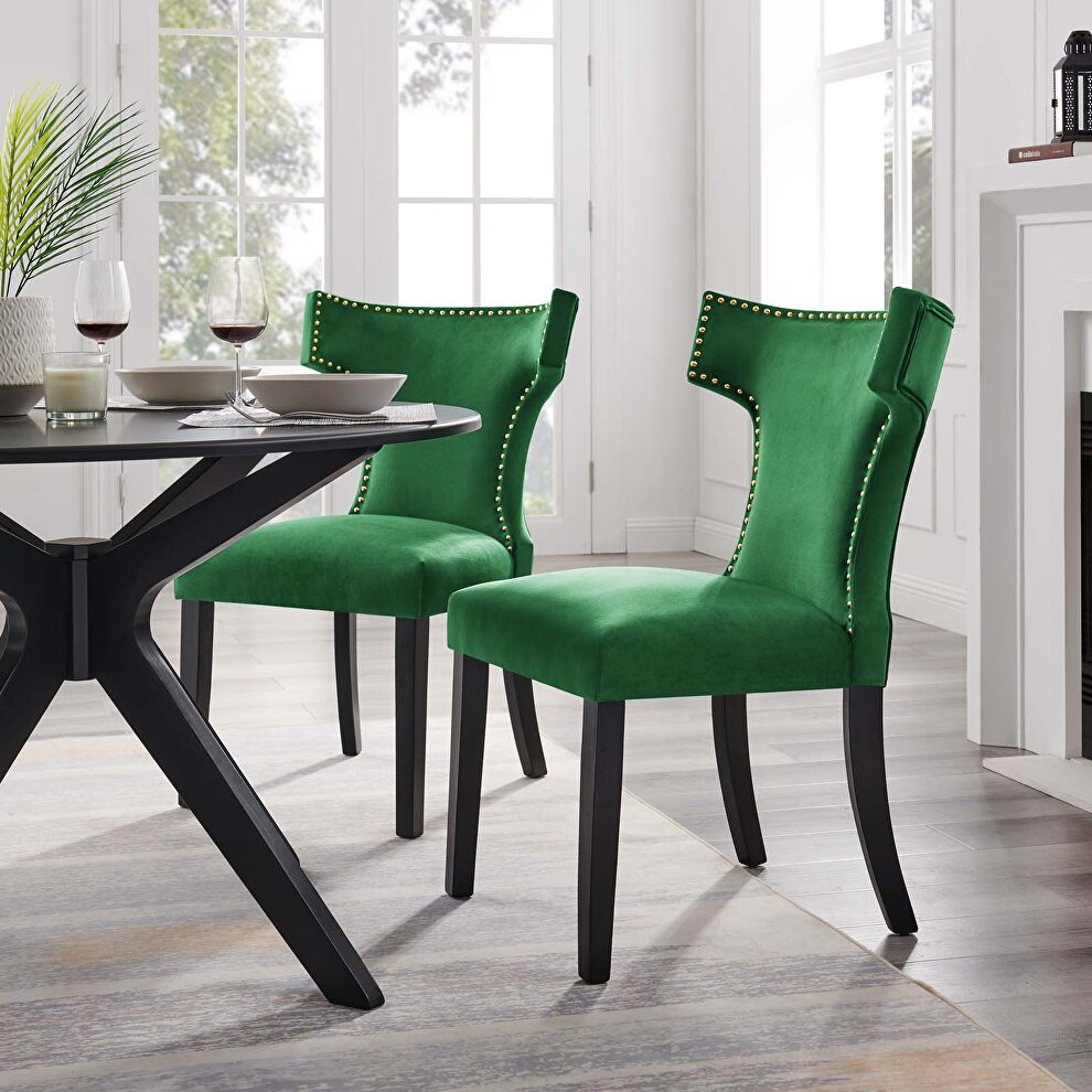 Emerald finish performance velvet upholstery dining chairs - set of 2 by Modway