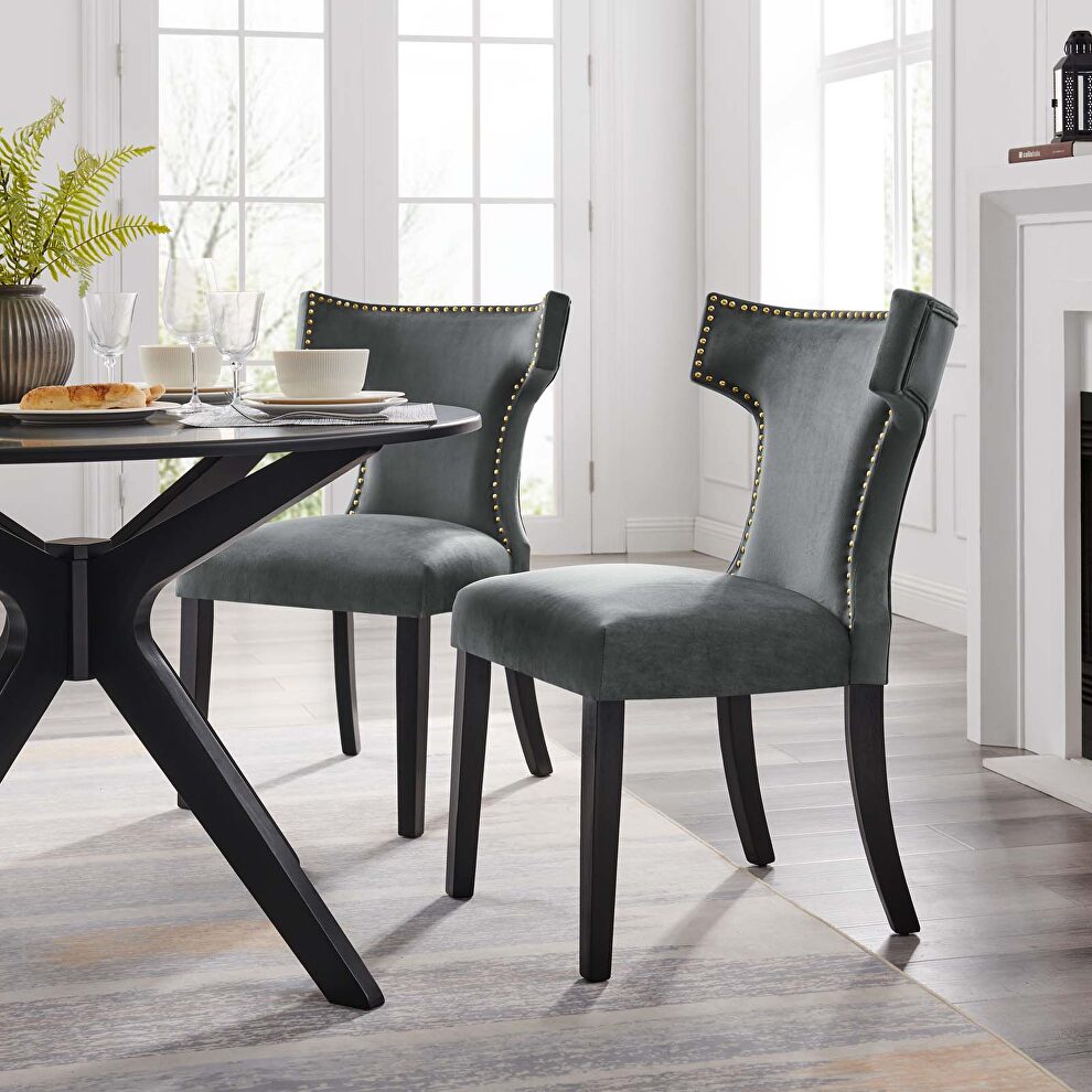 Gray finish performance velvet upholstery dining chairs - set of 2 by Modway