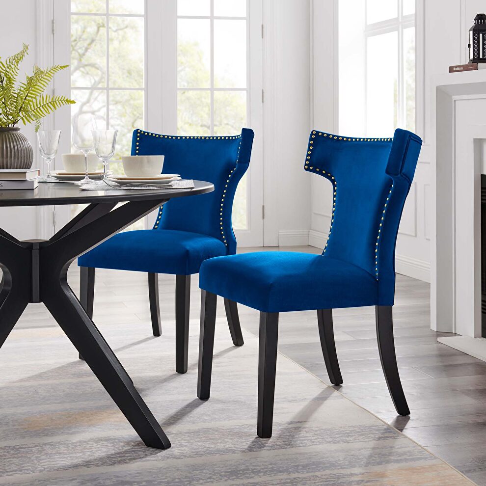 Navy finish performance velvet upholstery dining chairs - set of 2 by Modway