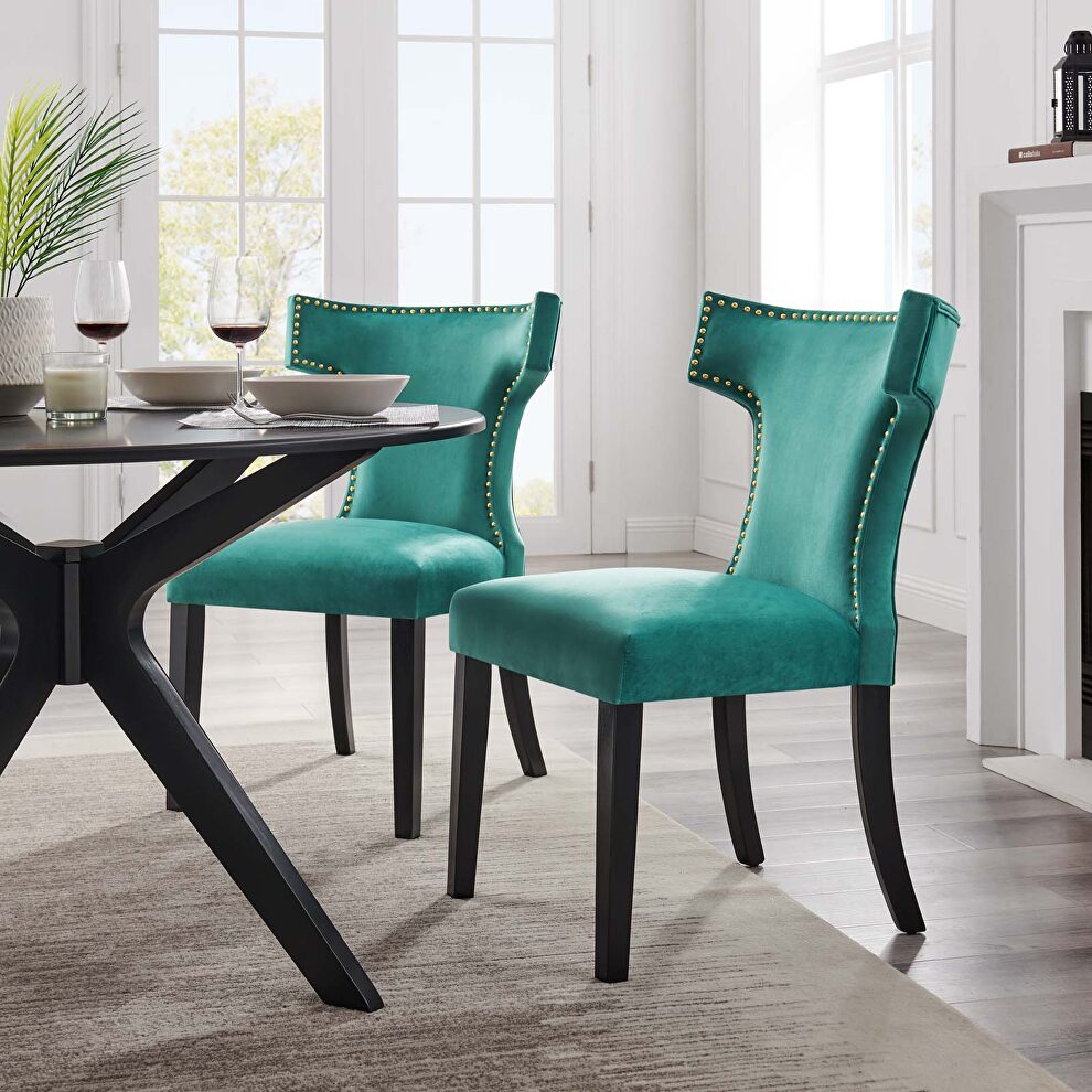 Teal finish performance velvet upholstery dining chairs - set of 2 by Modway