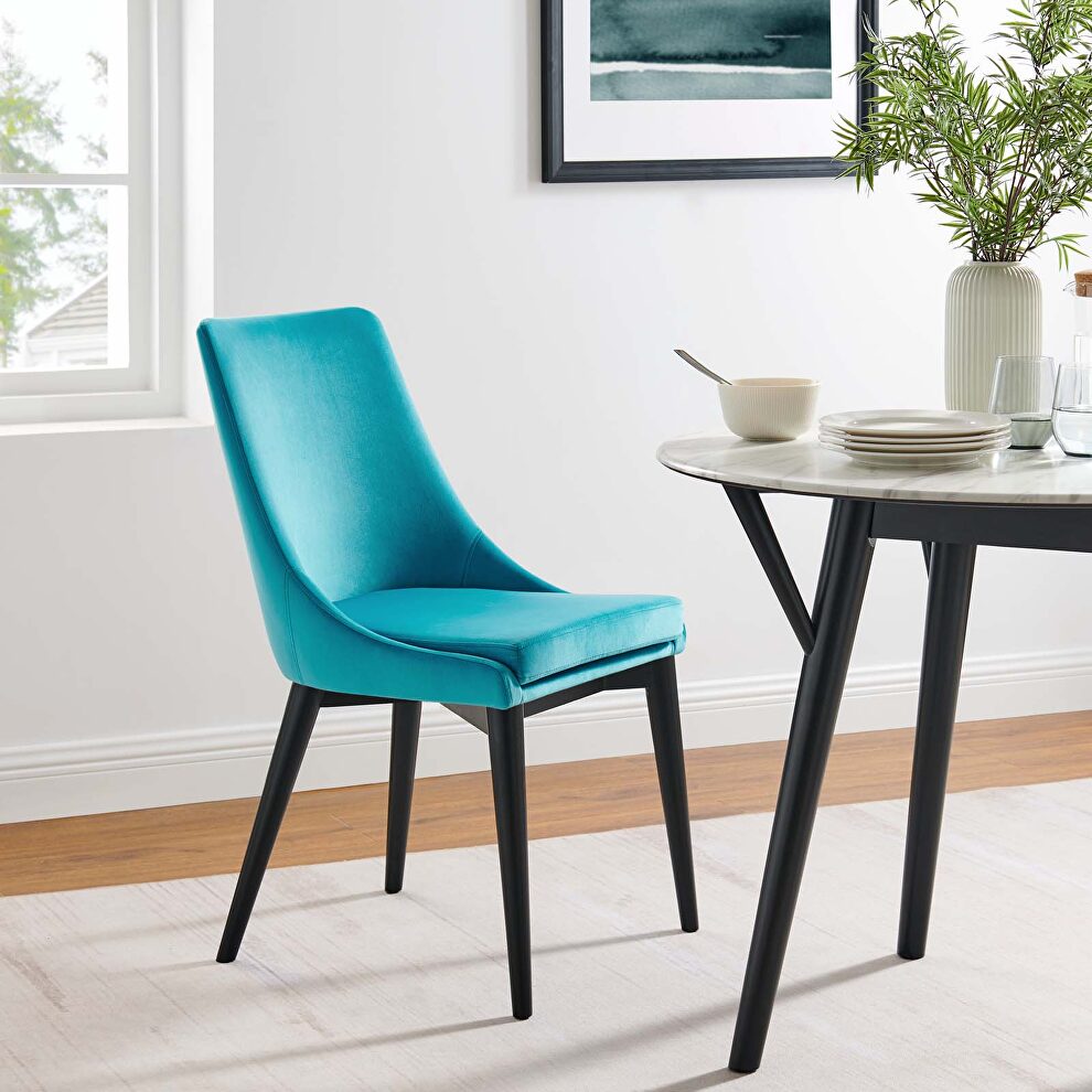 Performance velvet upholstery dining chair in blue by Modway