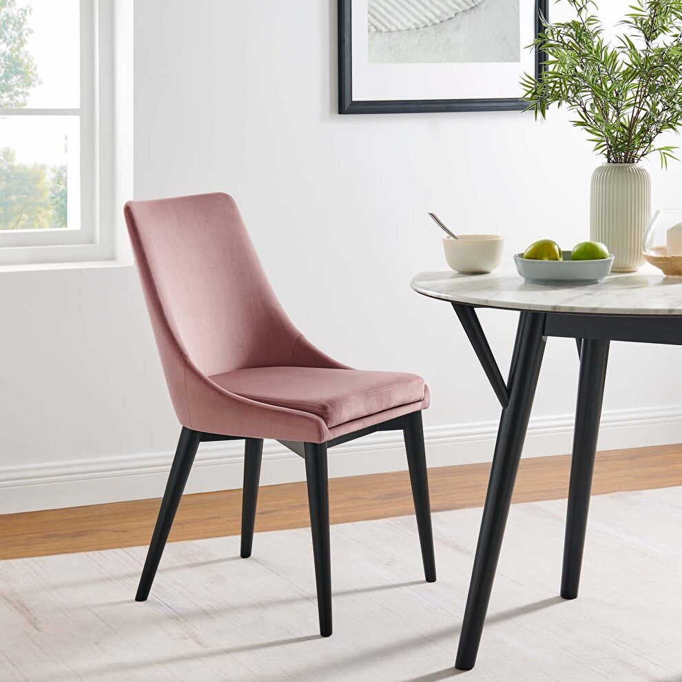 Performance velvet upholstery dining chair in dusty rose by Modway
