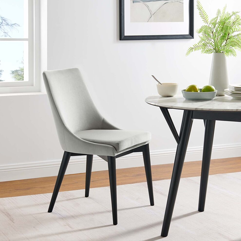 Performance velvet upholstery dining chair in light gray by Modway