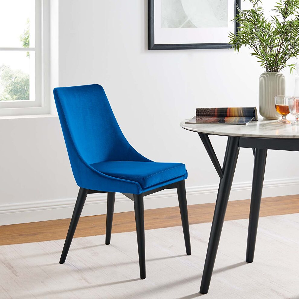 Performance velvet upholstery dining chair in navy by Modway