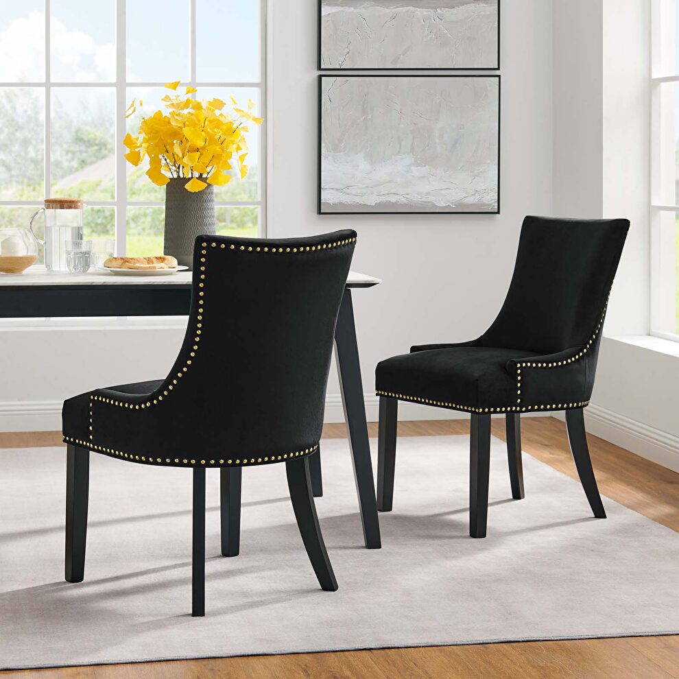 Black finish performance velvet fabric upholstery dining chairs - set of 2 by Modway