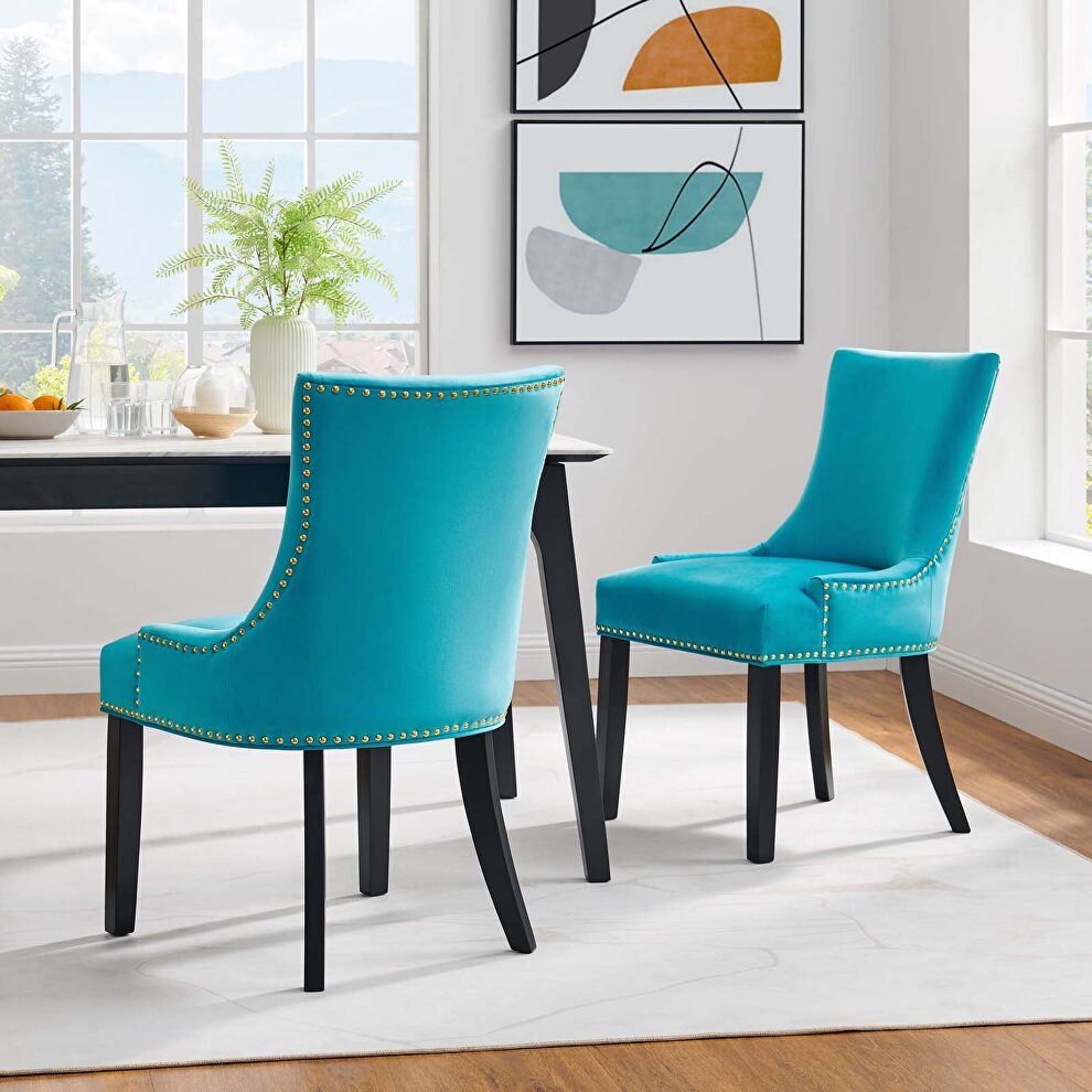 Blue finish performance velvet fabric upholstery dining chairs - set of 2 by Modway