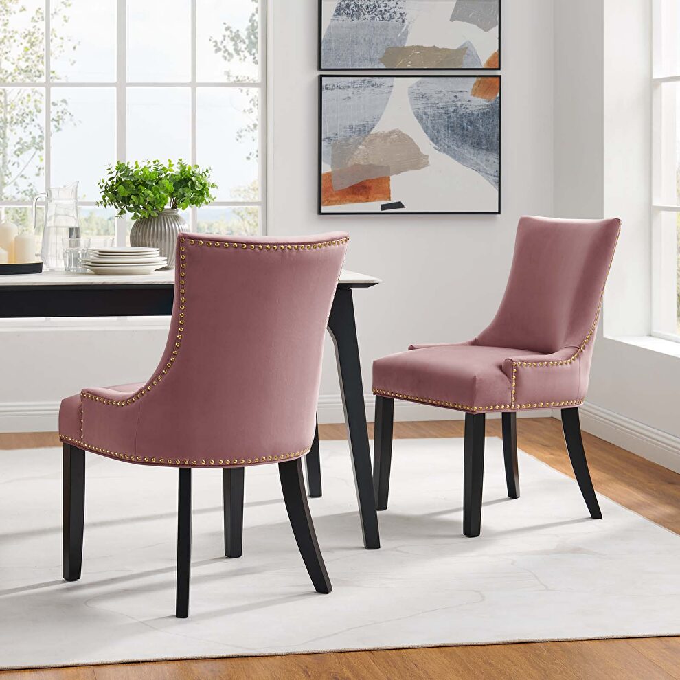 Dusty rose finish performance velvet fabric upholstery dining chairs - set of 2 by Modway