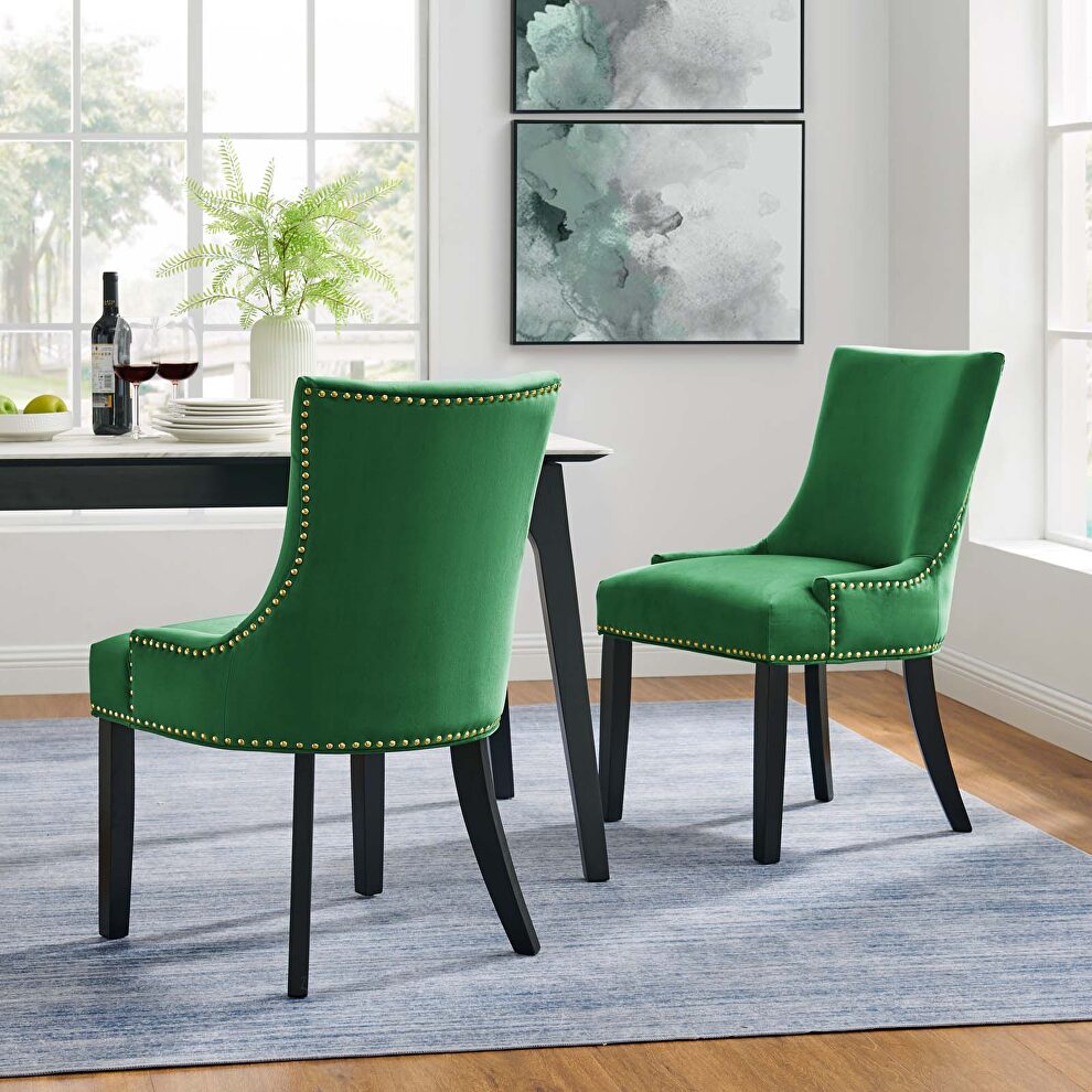 Emerald finish performance velvet fabric upholstery dining chairs - set of 2 by Modway