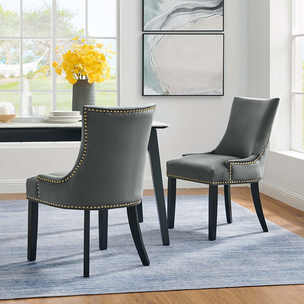 Gray finish performance velvet fabric upholstery dining chairs - set of 2 by Modway