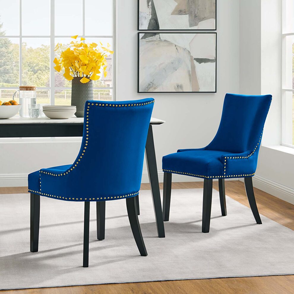 Navy finish performance velvet fabric upholstery dining chairs - set of 2 by Modway
