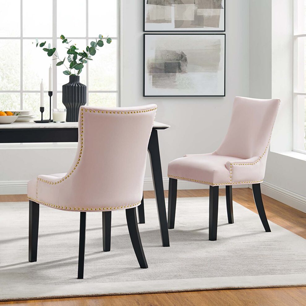 Pink finish performance velvet fabric upholstery dining chairs - set of 2 by Modway