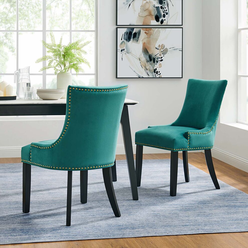 Teal finish performance velvet fabric upholstery dining chairs - set of 2 by Modway