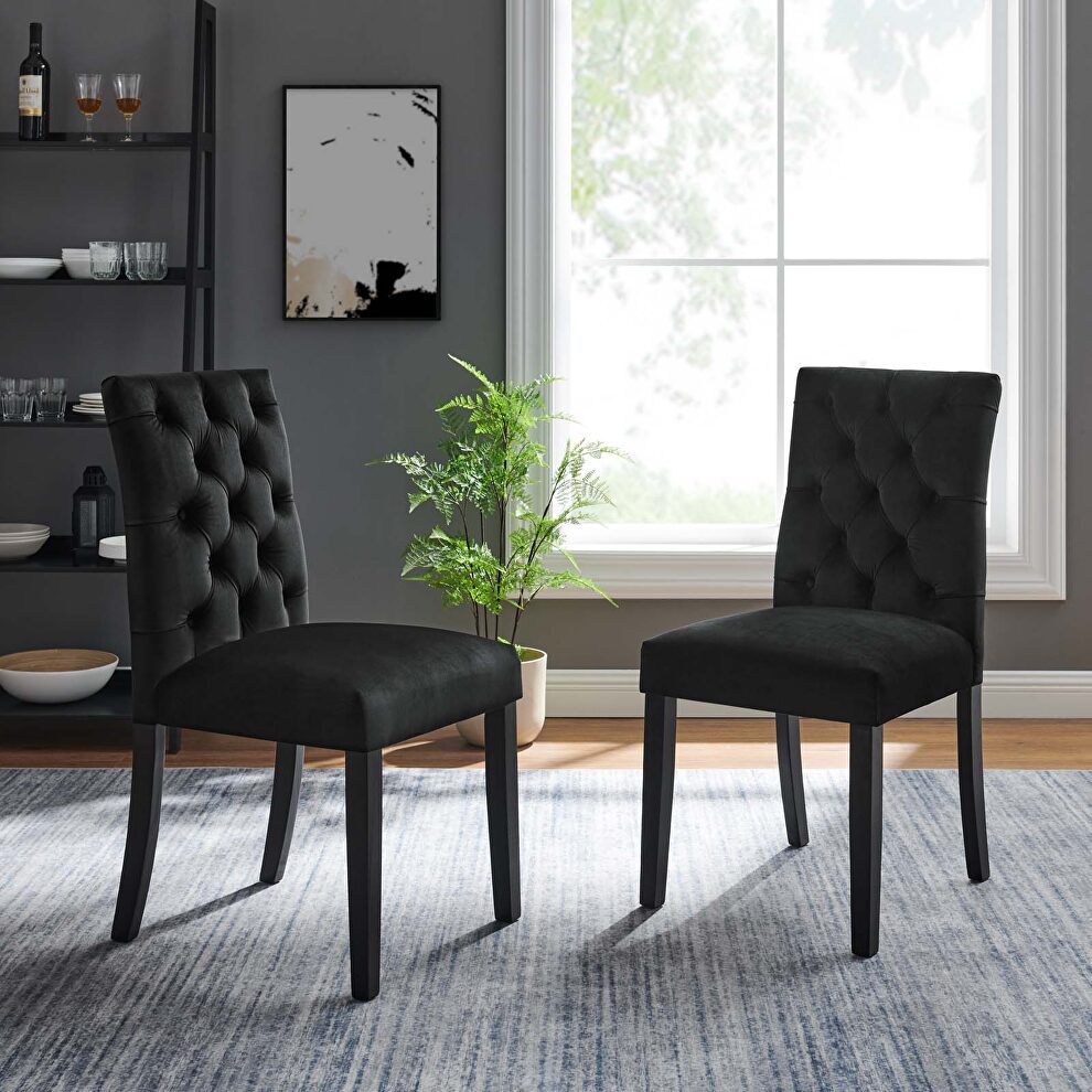 Black finish performance velvet tufted button back dining chairs - set of 2 by Modway