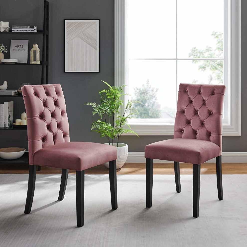 Dusty rose finish performance velvet tufted button back dining chairs - set of 2 by Modway
