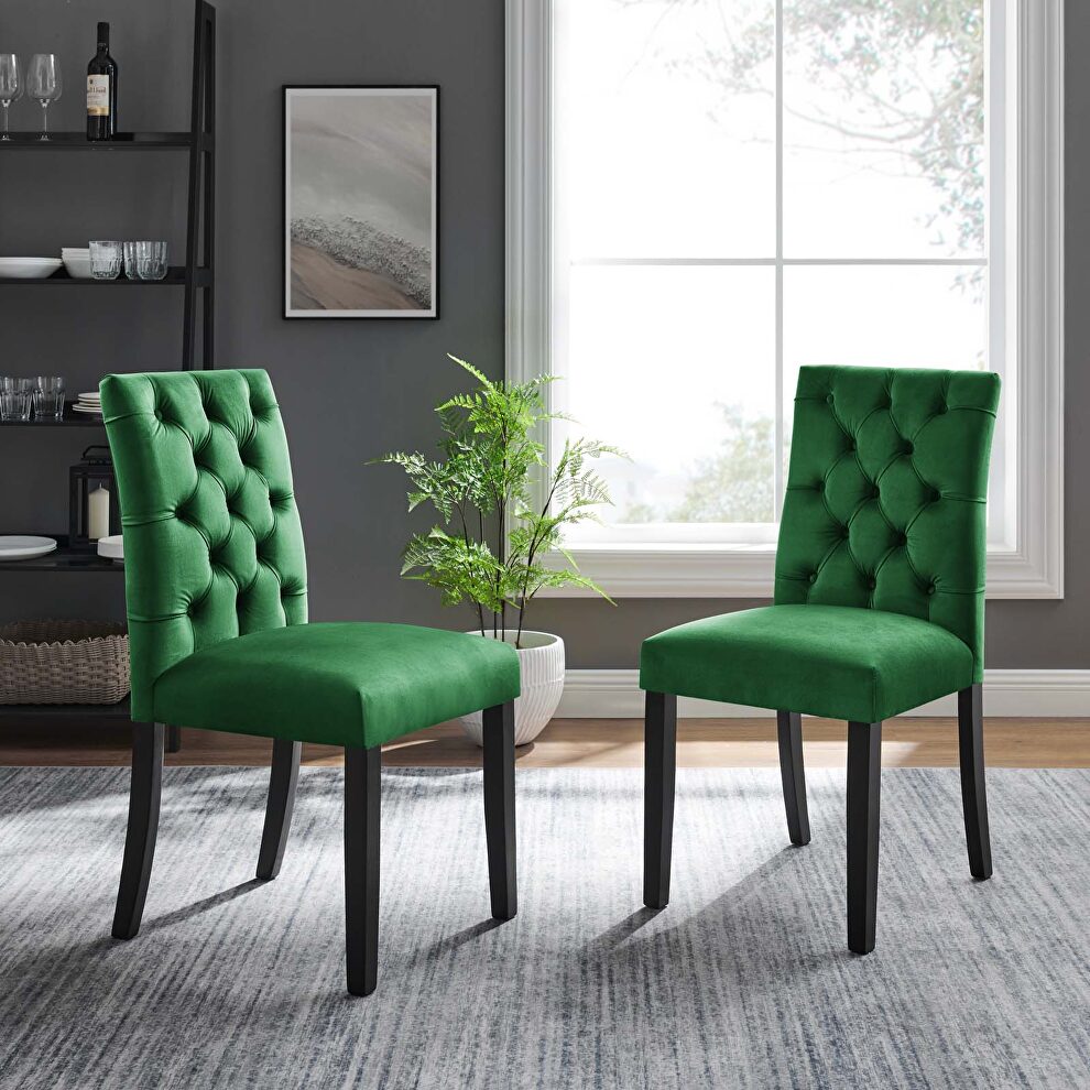 Emerald finish performance velvet tufted button back dining chairs - set of 2 by Modway