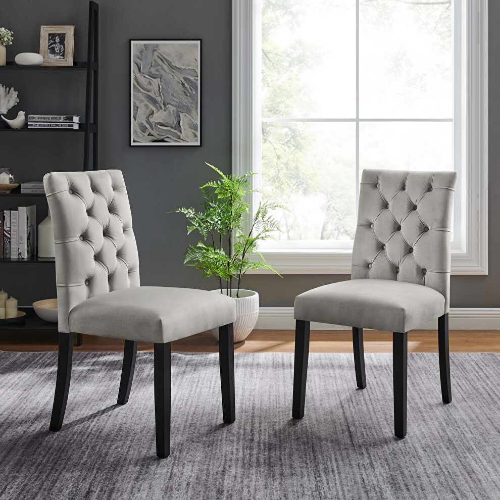 Light gray finish performance velvet tufted button back dining chairs - set of 2 by Modway