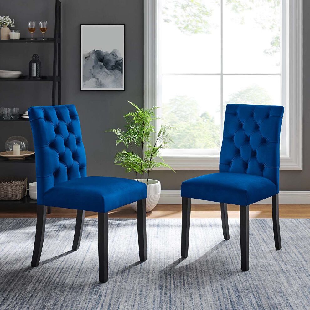 Navy finish performance velvet tufted button back dining chairs - set of 2 by Modway