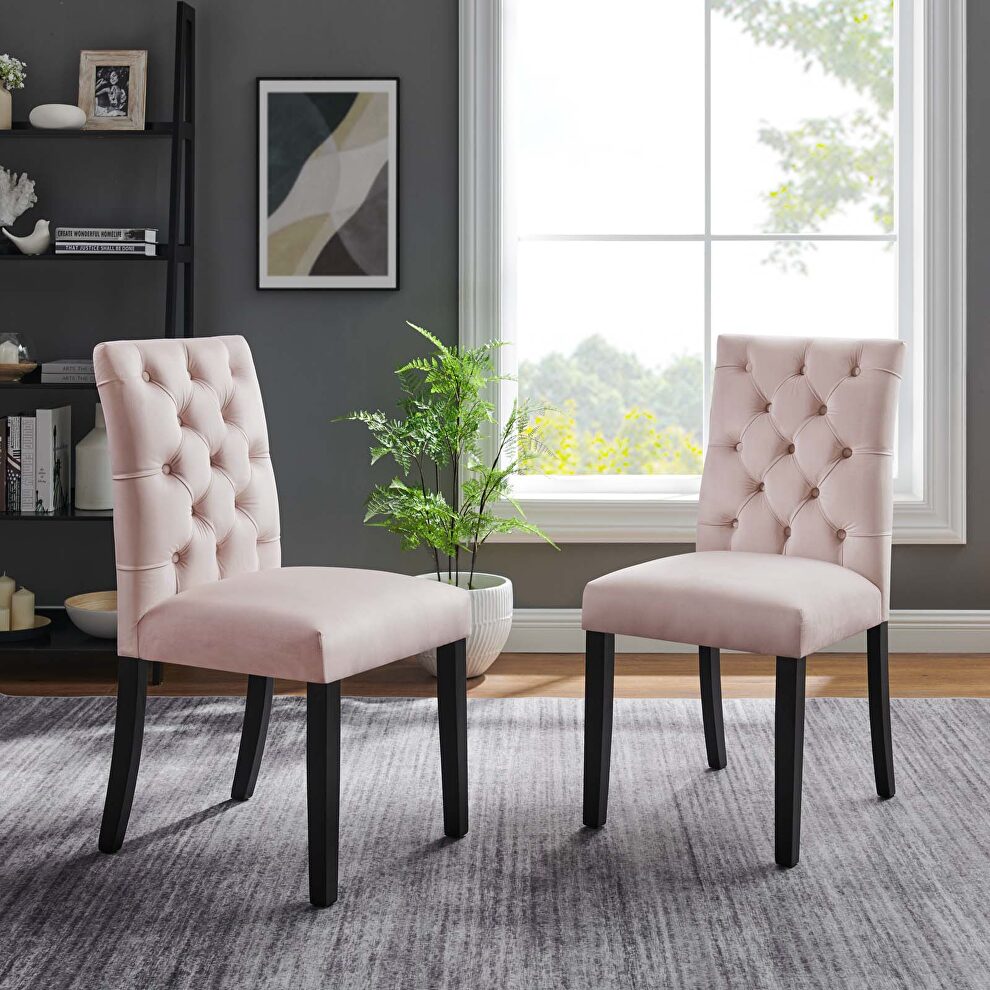 Pink finish performance velvet tufted button back dining chairs - set of 2 by Modway