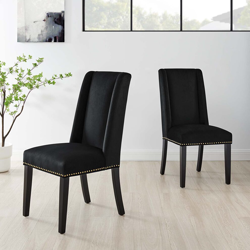 Black finish stain-resistant performance velvet dining chairs - set of 2 by Modway