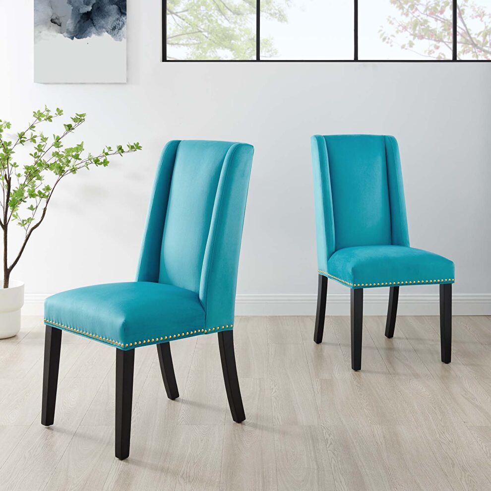 Blue finish stain-resistant performance velvet dining chairs - set of 2 by Modway