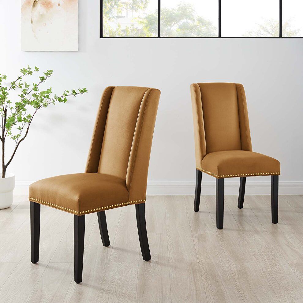 Cognac finish stain-resistant performance velvet dining chairs - set of 2 by Modway