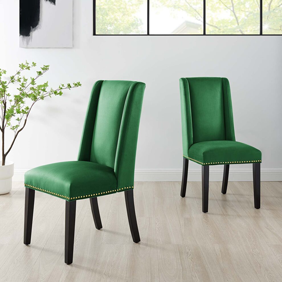 Emerald finish stain-resistant performance velvet dining chairs - set of 2 by Modway