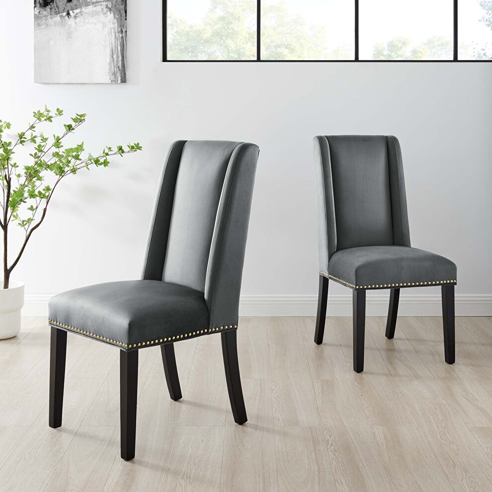 Gray finish stain-resistant performance velvet dining chairs - set of 2 by Modway