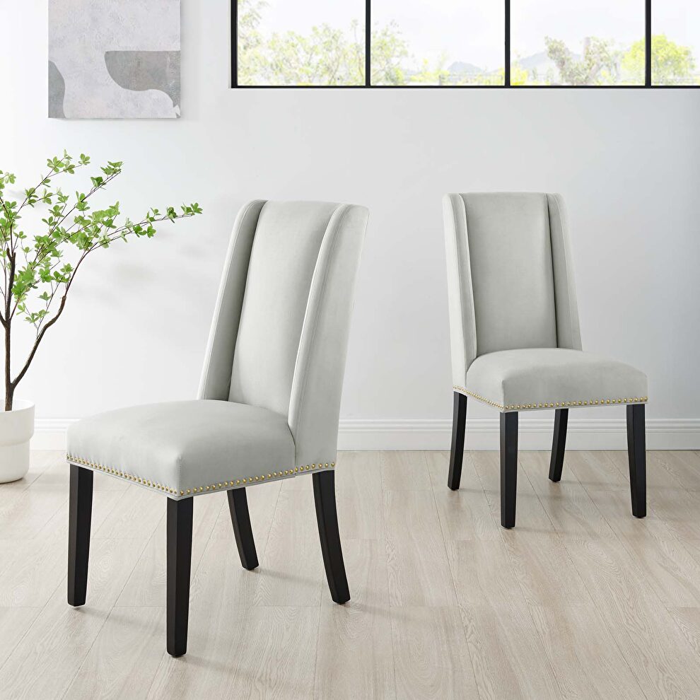 Light gray finish stain-resistant performance velvet dining chairs - set of 2 by Modway