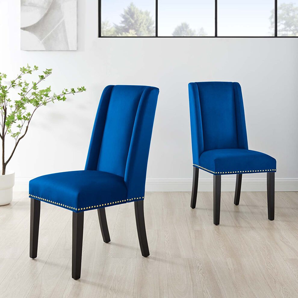 Navy finish stain-resistant performance velvet dining chairs - set of 2 by Modway