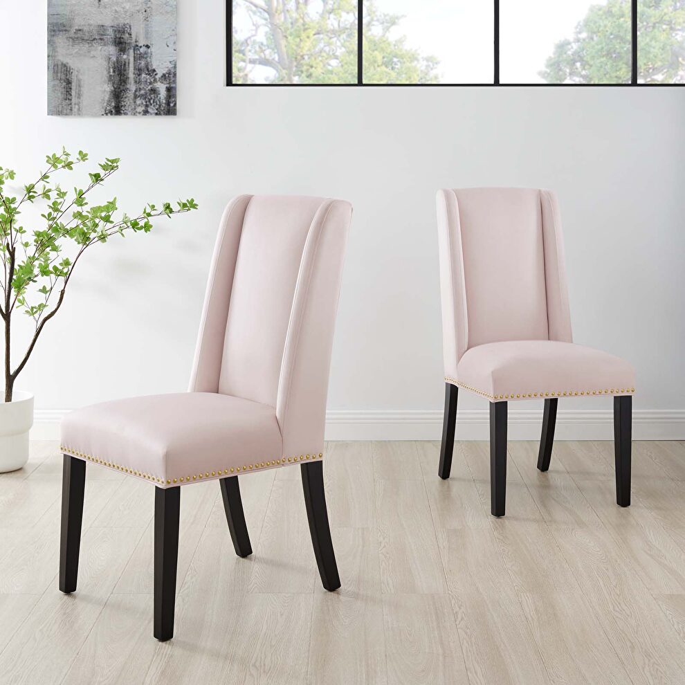 Pink finish stain-resistant performance velvet dining chairs - set of 2 by Modway