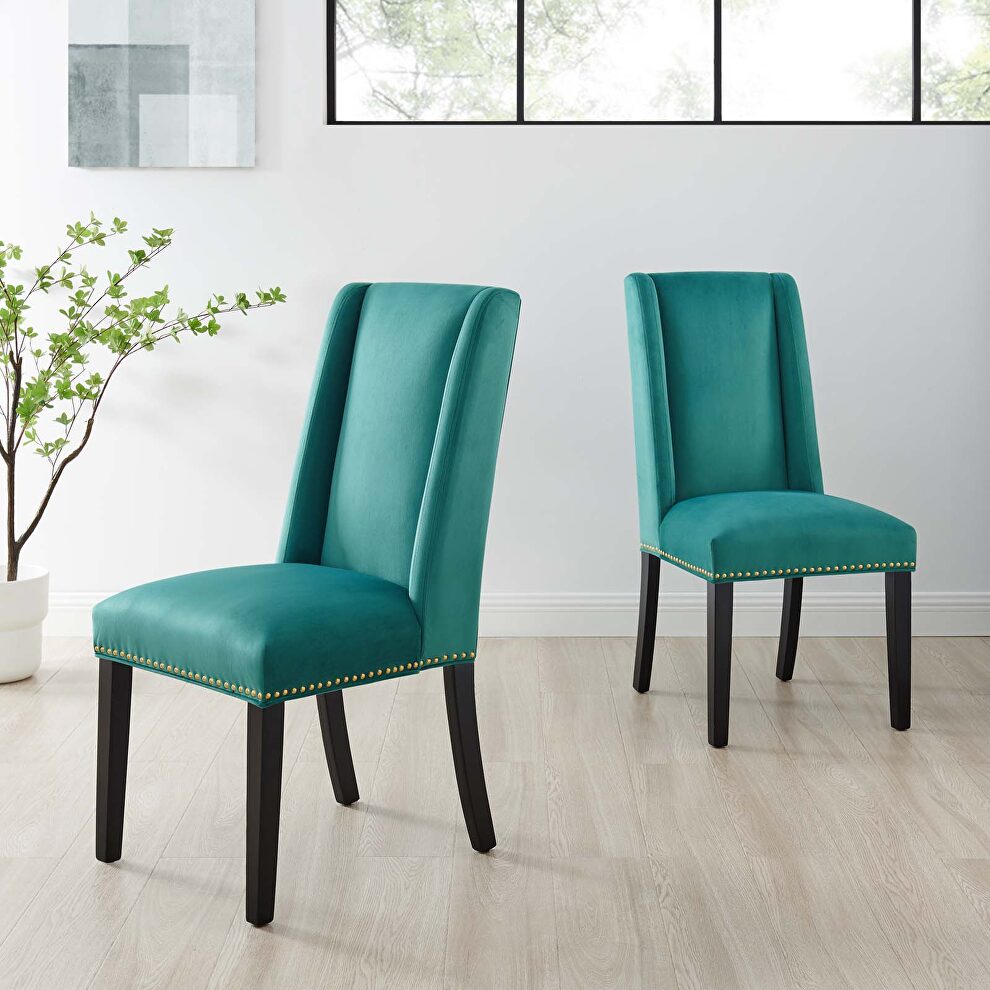Teal finish stain-resistant performance velvet dining chairs - set of 2 by Modway
