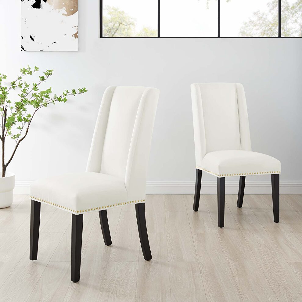 White finish stain-resistant performance velvet dining chairs - set of 2 by Modway