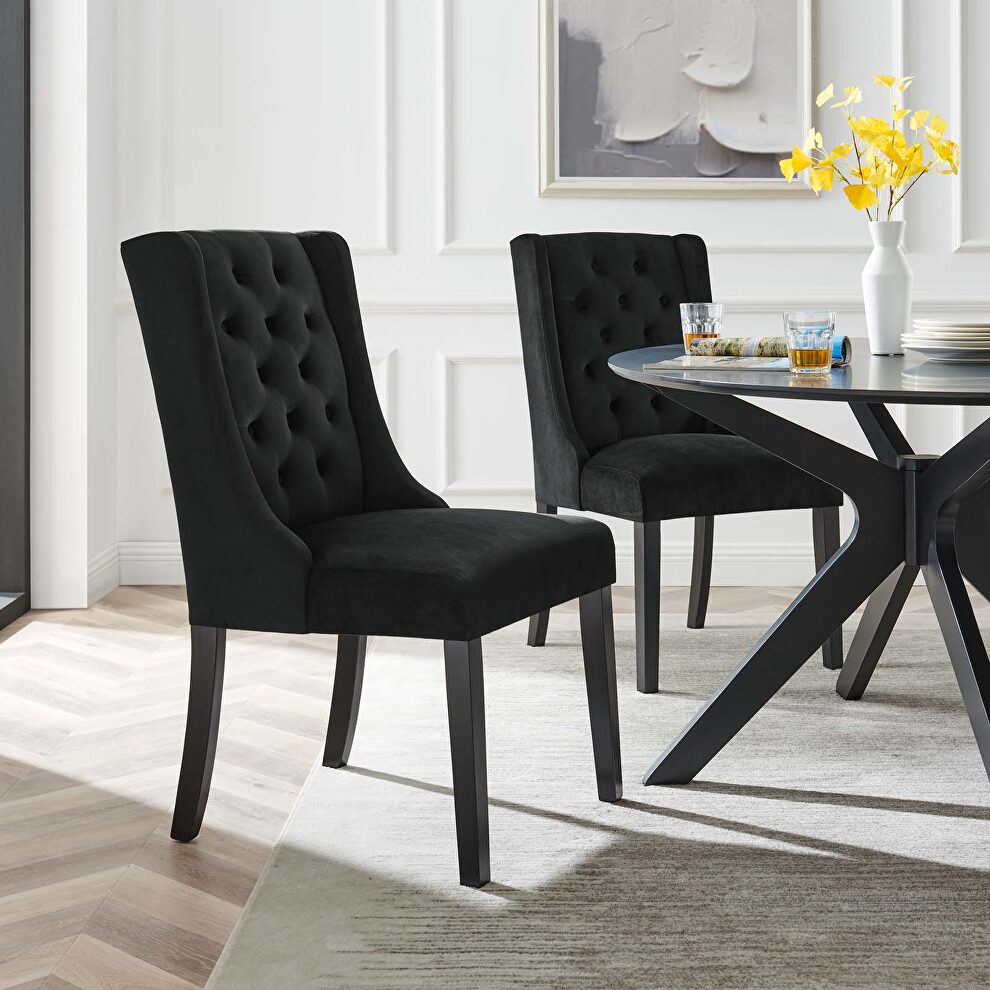 Black finish button tufted performance velvet dining chairs - set of 2 by Modway